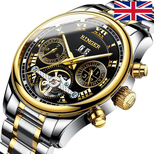 宾格binger手表男士全自动机械表男表陀飞轮夜光防水镂空运动时尚商务