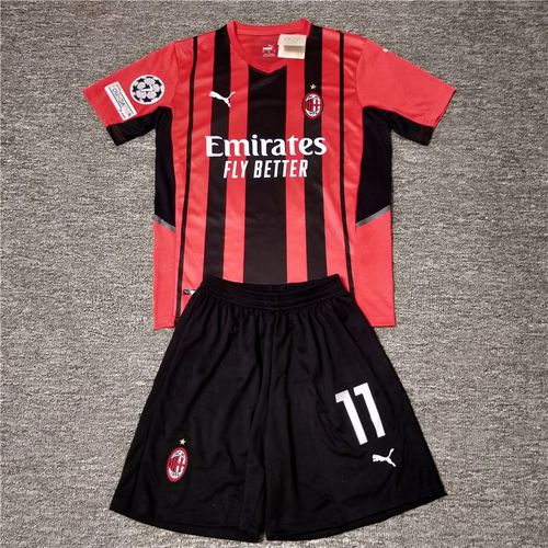 2021-2022赛季新款ac米兰主场足球服伊布欧冠款运动比赛服球衣