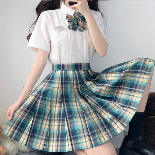 仙女制服原创【落苑】a字格裙学生女拉链短裙短款百褶裙jk套装裙