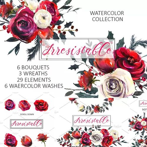 png免扣元素设计素材 水彩油彩红色唯美手绘玫瑰花