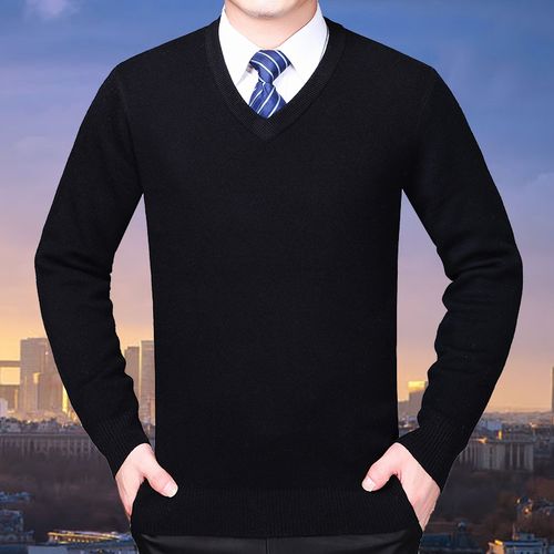 高档羊毛衫男士鸡心领加厚加肥加大中老年人爸爸装胖子羊绒衫毛衣