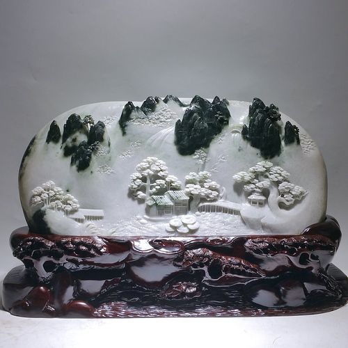 高端玉雕 寿山福海 独山玉石山子风水中式意境摆件 镇宅艺术品