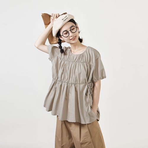 初唯女装2021夏新款别致设计短款上衣甜美薄款小衫宽松遮肚子短袖