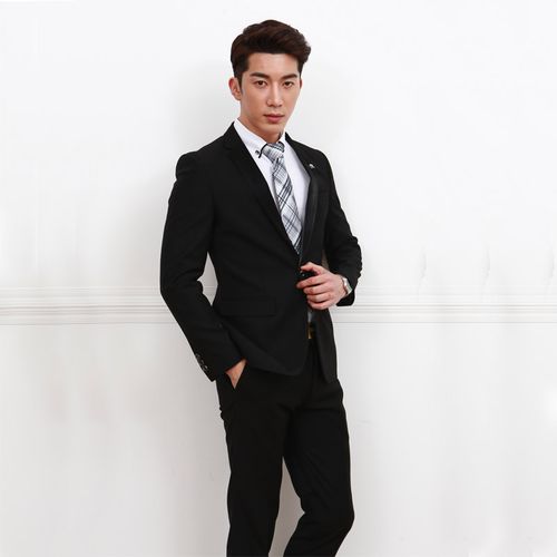 黑色礼服缎面领套装男士礼服西服职业套装修身韩版结婚外套596t