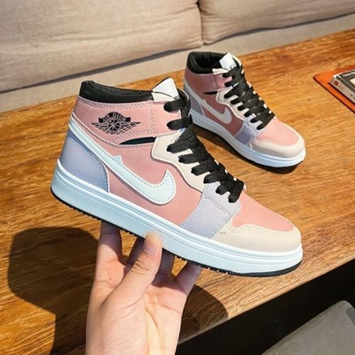 空军一号韩版潮高帮aj女鞋休闲运动鞋秋冬款樱花粉鸳鸯加绒板鞋子a