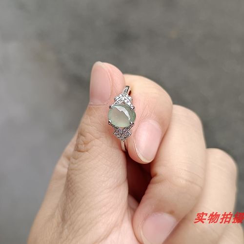冰种翡翠玉戒指女缅甸a货蛋面裸石戒面镶嵌925银指环实拍一物一图