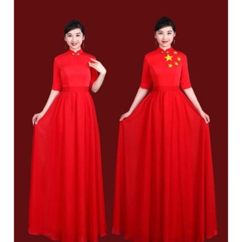 红歌合唱团演出服女长裙舞台朗诵建党表演服装大合唱指挥主持礼服【8