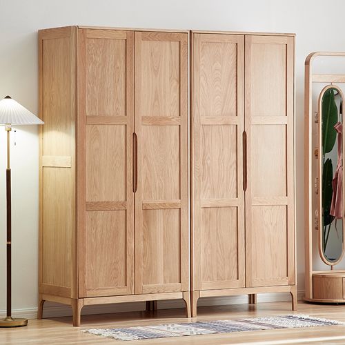 北欧衣柜实木对开门衣柜双门小户型衣橱 白橡木卧室家具储物衣柜