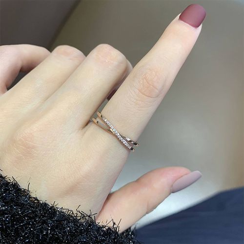 大码戒指女胖mm大号胖手日韩简约气质交叉镶钻时尚