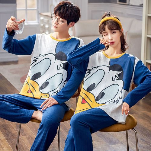 睡衣春秋季长袖韩版纯棉可爱情侣装一男一女家居服夏 21134情侣套装