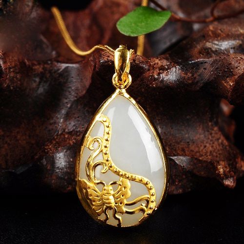 星星草   金镶玉和田玉吊坠黄金白玉水滴项链玉坠女礼物
