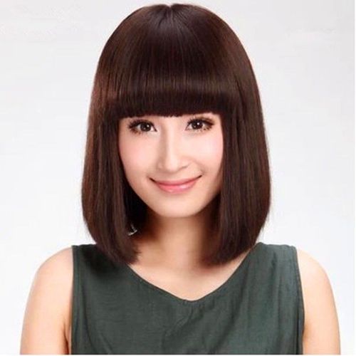 假发套女士时尚波波头假发齐刘海短发深棕色女性整顶