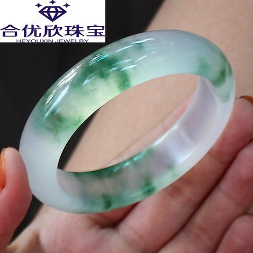 高端品质缅甸翡翠色冰种飘花水沫玉手镯女款天然少女妈妈旺夫真玉镯子