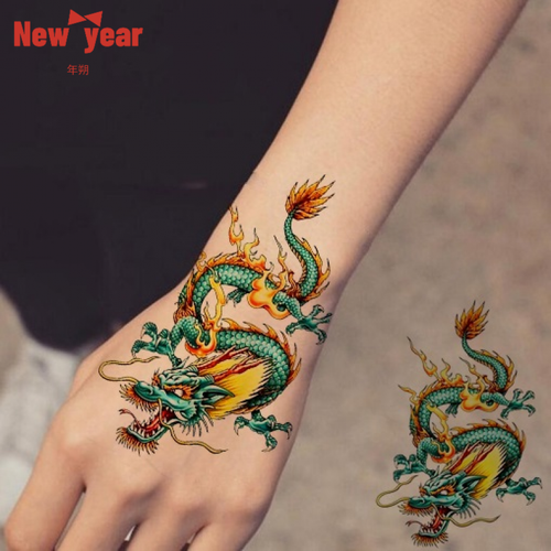 年朔2021款中国龙彩色青龙纹身贴 防水男女花臂手臂仿真刺青身体彩绘4