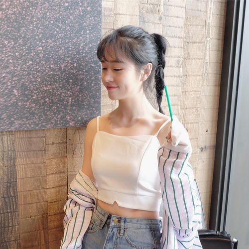 伍适(wushi)韩国ulzzang背心女学生打底吊带短款露肩外穿内搭性感上衣