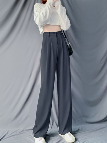 西装垂感阔腿裤大码新款高腰显瘦盐系胖mm穿搭遮跨休闲拖地长裤