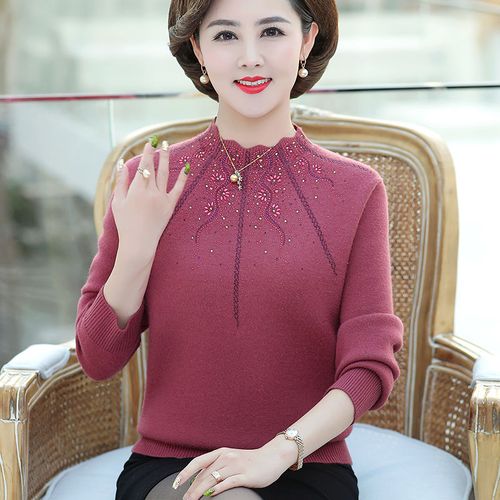 加绒/不加绒中老年女装秋针织衫长袖半高领宽松毛衣妈妈装打底衫