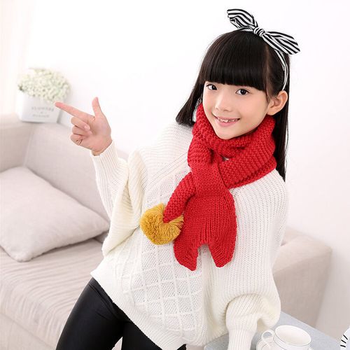 忆爱 秋冬季新款男女宝宝儿童毛球毛线围巾围脖 女孩保暖配饰