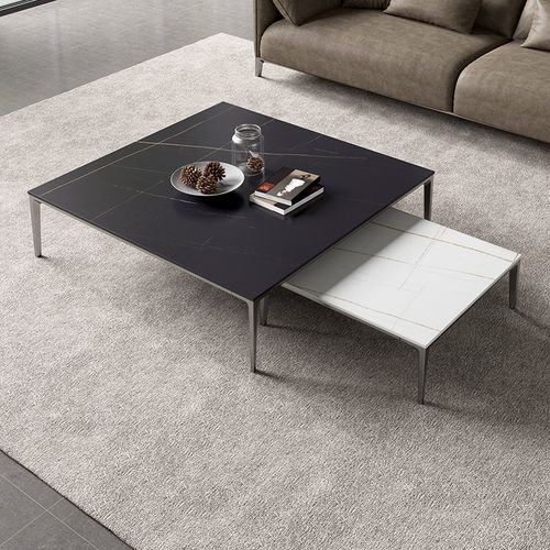 利丰岩板茶几北欧简约现代小户型方形大小茶几组合客厅铝合金意式茶几