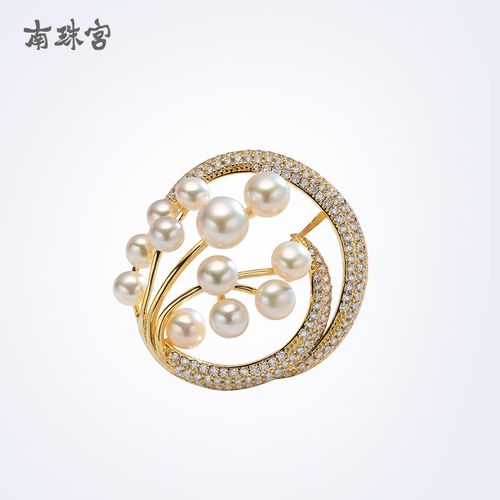 南珠宫 珠澜淡水珍珠胸针扁圆圆强光女款送妈妈送女友