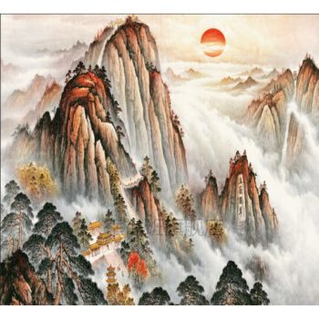 泰山日出国画 风水画 山水画客厅风景有山无水国画五岳独尊泰山日出