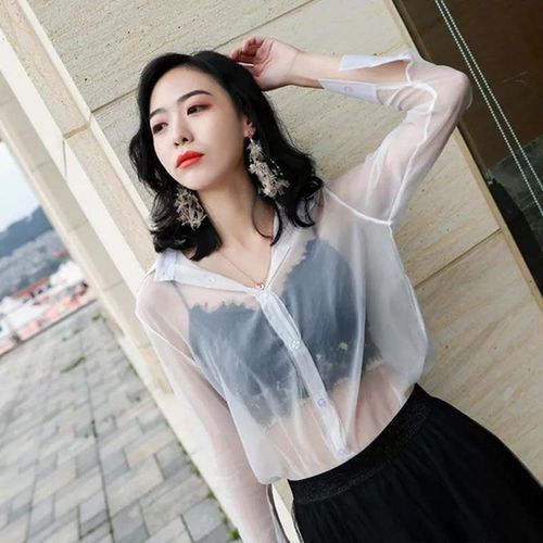 女式真丝透明衬衫真丝吊带衣韩版宽松百搭 白色 m