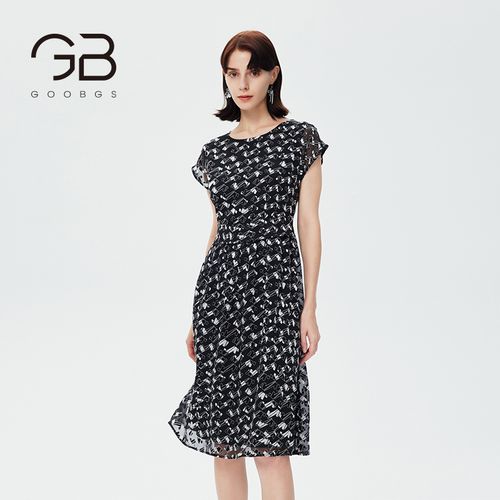 goobgs gb谷邦连衣裙长款遮肉2022年夏新款气质法式优雅温柔印花