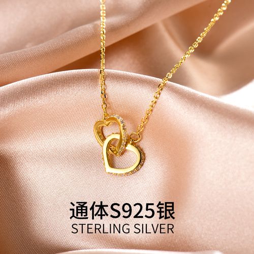 新款老凤祥和款式s925纯银时尚爱心项链女双环设计轻奢小众高级感锁骨