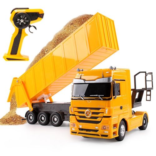 大卡车奔驰授权大号工程车翻斗车模型儿童玩具 黄色重型卡车自卸车