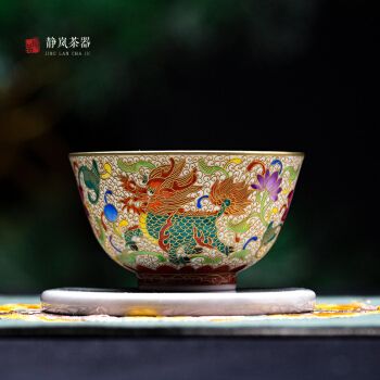 单个纯手工掐丝珐琅彩杯陶瓷品茗杯茶盏收藏茶具掐丝珐琅彩麒麟对杯