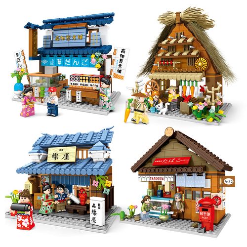 森宝601084-87街景系列高佃屋老铺金锦商店儿童益智拼装积木玩具