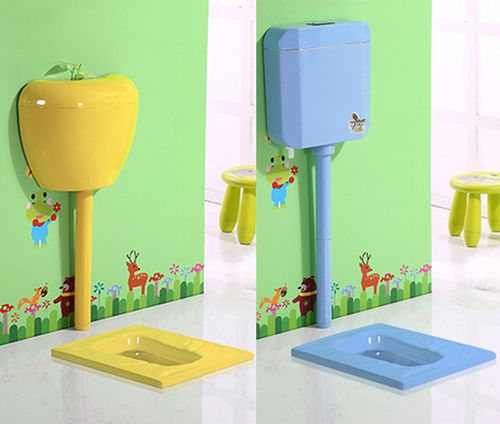 幼儿园儿童蹲便器小孩宝宝卡通陶瓷彩色蹲坑带弯管便池蹲厕卫浴 a款
