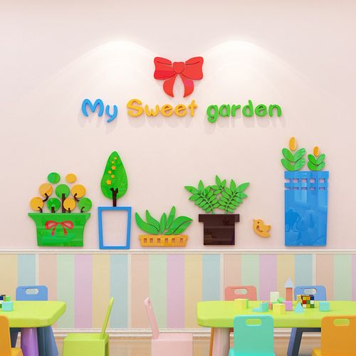 幼儿园墙面装饰环境创布置楼梯台阶贴改l造踢脚线盆栽画班级教室