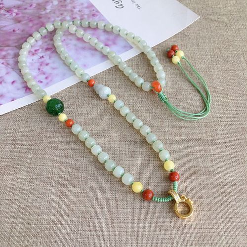 天然和田玉老型珠链原创手工diy编织吊坠绳翡翠万能扣女毛衣链绳