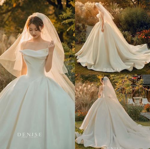 denise丹妮斯品牌正品正版茜茜公主新娘抹胸缎面拖尾婚纱出租
