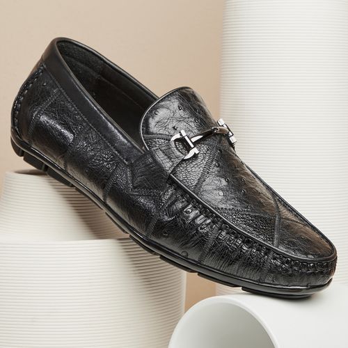 【鸵鸟皮】新款手工鞋真皮男士休闲皮鞋豆豆鞋男懒人鞋一脚蹬男鞋