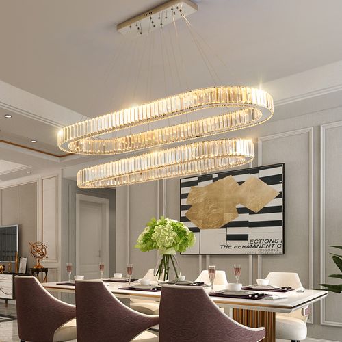 现代简约水晶吊灯客厅餐厅轻奢创意led双层椭圆吧台家用饭厅灯具