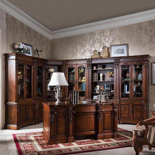 美式书桌实木欧式高档老板办公桌电脑桌奢华书房大班台学习书法桌