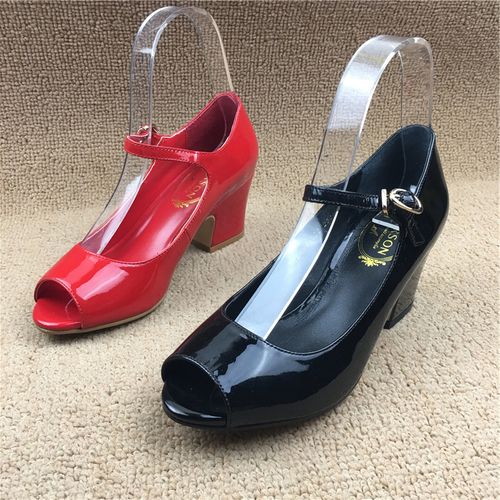 36码断码处理新款时尚甜美百搭真皮女鞋浅口高跟套脚鱼嘴鞋女单鞋