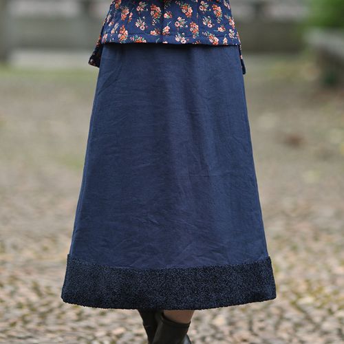 筠雅棉裙女冬中式加厚保暖半身裙中长款中国风配唐装旗袍的裙子