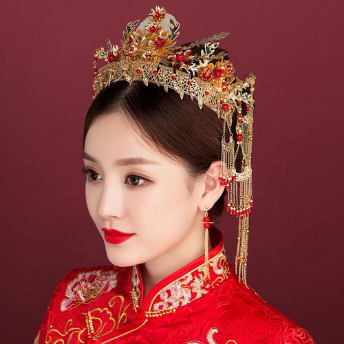 洋气新宫廷造型秀禾新娘耳饰大新婚头饰发型凤冠中式