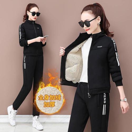 加绒运动套装女2020冬季套装加绒加厚羊羔绒卫衣女学生休闲两件套