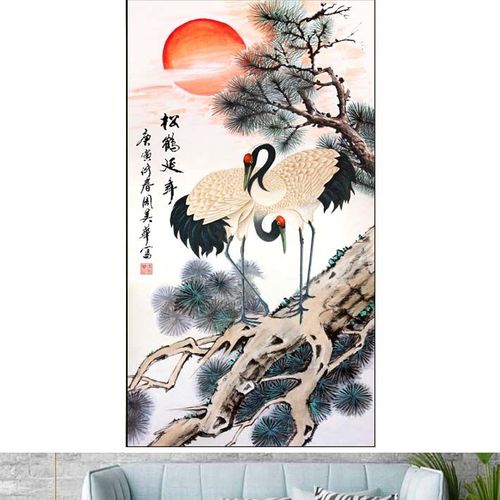 国画动物图仙鹤松鹤图松鹤延年松鹤长青松龄鹤寿旭日东升招财装饰