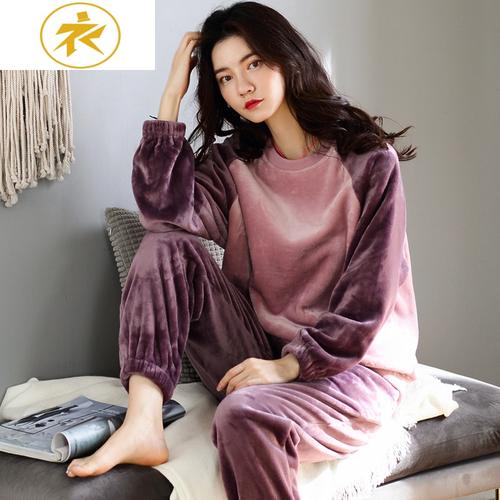 ideamini秋冬季睡衣女士珊瑚绒加厚加绒法兰绒可外穿中老年妈妈中年
