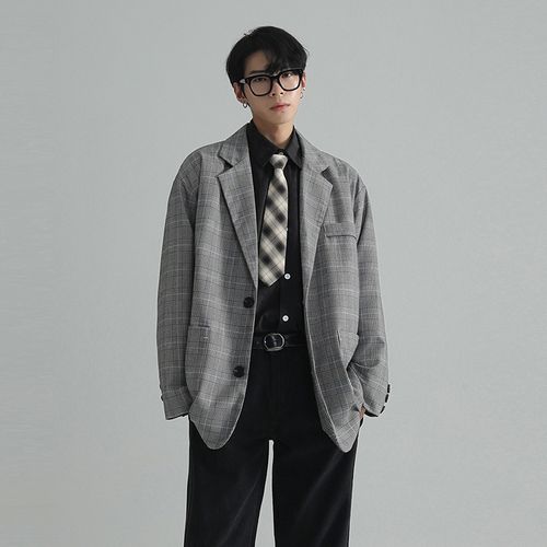 步希凯登休闲痞帅西装外套港风男轻熟风男装格子男韩版潮流百搭宽松