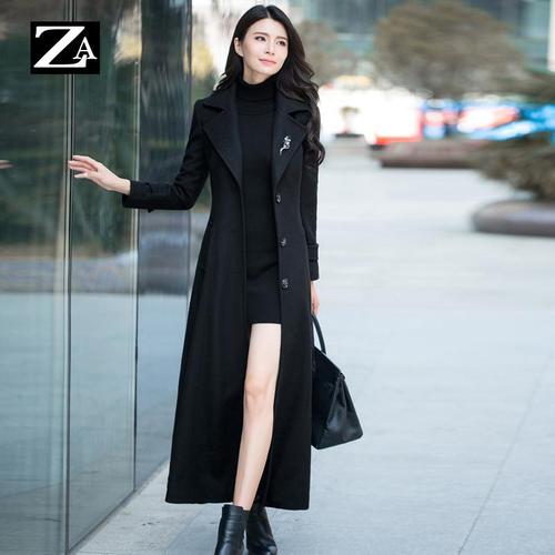 羊毛绒大衣女冬季新款加厚毛呢外套修身赫本风超长款过膝大衣女