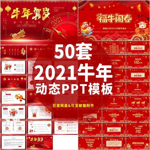 2021牛年新年元旦祝福春节工作总结报告动态ppt幻灯片