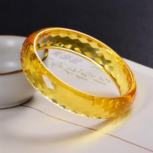 幸运水晶天然巴西黄水晶手镯招财正品镯子时尚宽版切面韩