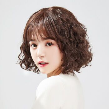 假发女短发短卷发羊毛卷空气刘海蓬松自然修脸时尚透气逼真全头套 深
