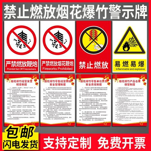 严禁燃放烟花爆竹鞭炮警示标识牌公众场所负责安全管理制度警告提示牌